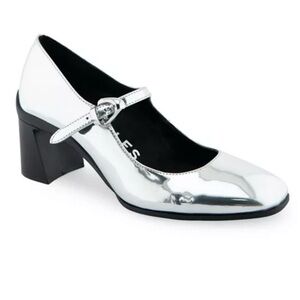 Aerosoles Women's Cali Buckle Strap Pumps- Silver Mary Jane Block Heel sz 8- NWT